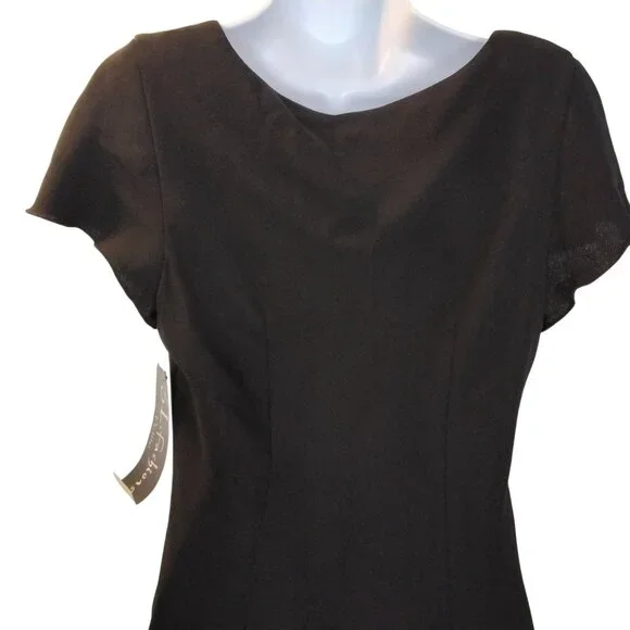 S.L. Fashions Womens Elegant Black Size 8 Petite V-Neck Layered Hem Dress Party - Picture 7 of 12